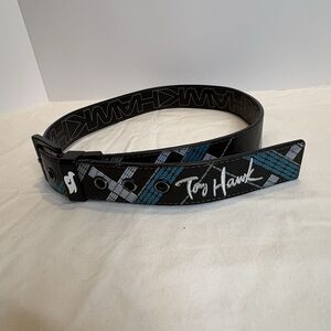 Tony Hawk Men's Black Green Plaid Reversible Leather Skater Belt Sz Large